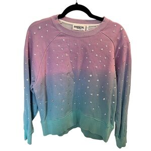 Essentiel Ombre Pink to Teal Crystal Embellished Crewneck Sweatshirt